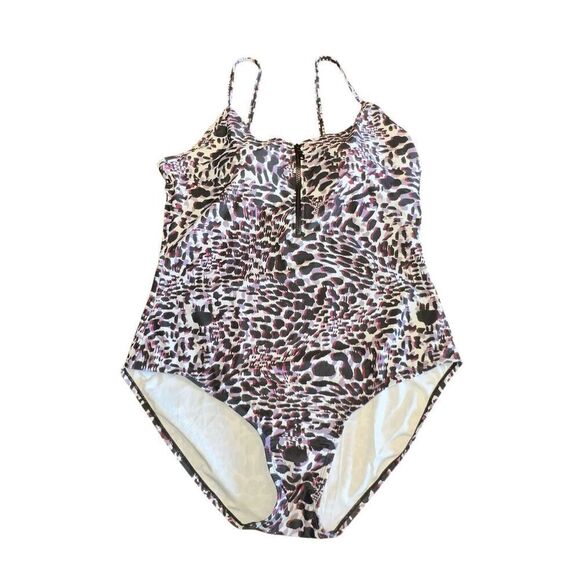 Cover Girl One Piece Swimsuit 20 Curvy Swimwear Tummy Control Zip Up leopard - Picture 2 of 7